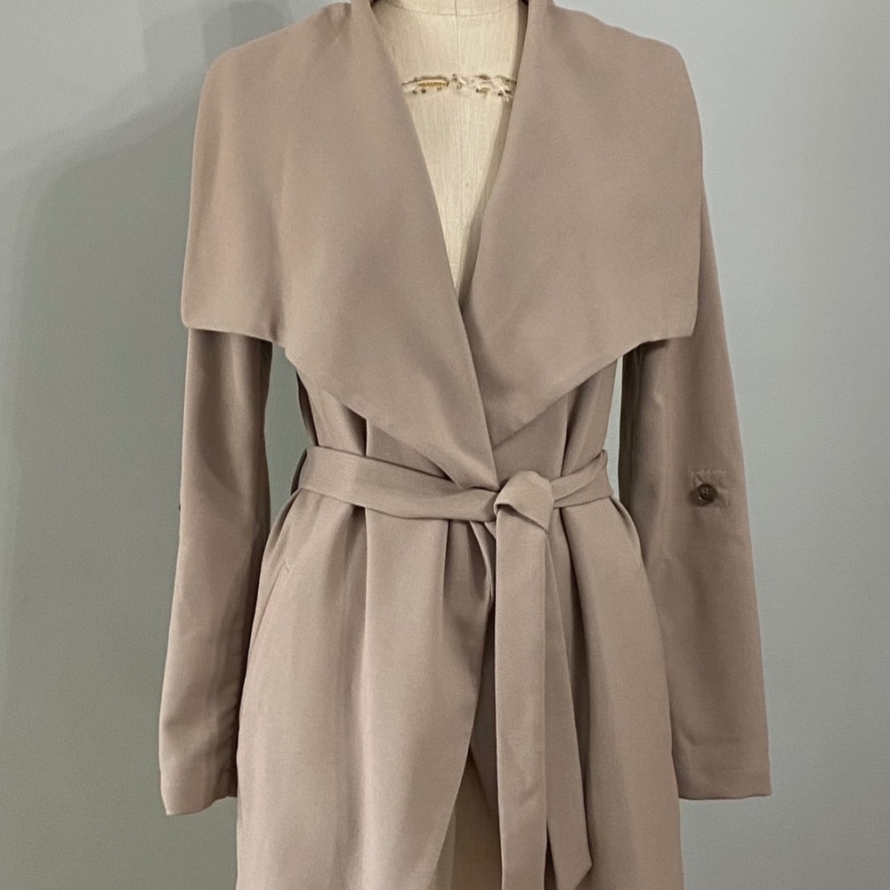 Soia & Kyo - Roll Sleeve Drape Front Long Trench Coat - Size XS
